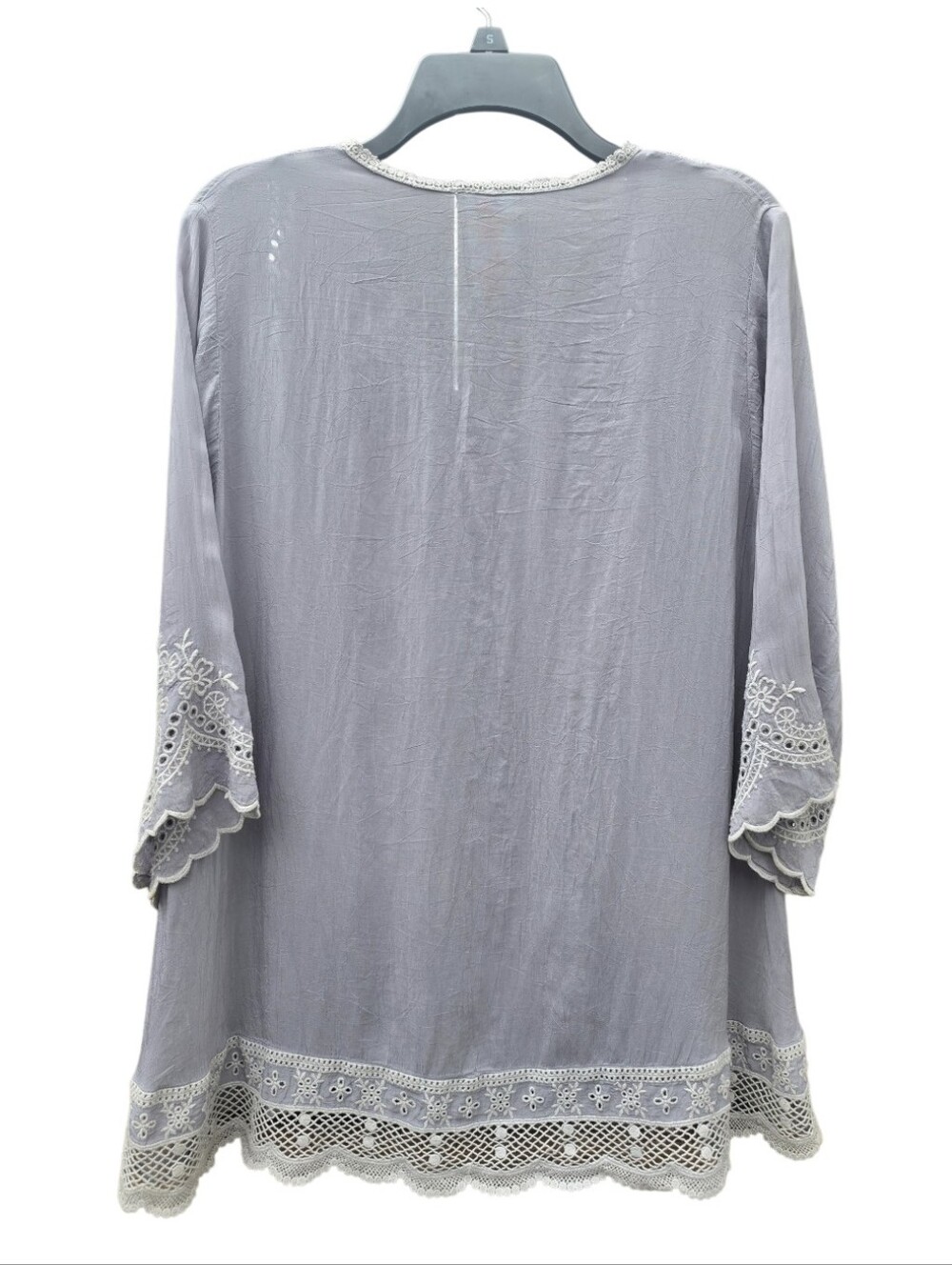 Johnny Was Grey Embroidered Eyelet Tunic Top Blouse Size S Boho - Picture 4 of 7
